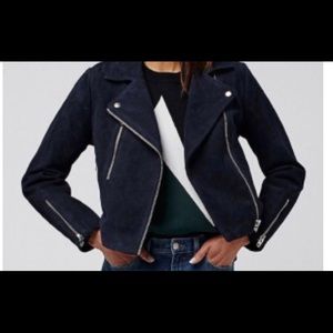 Topshop Navy Suede Moto Jacket